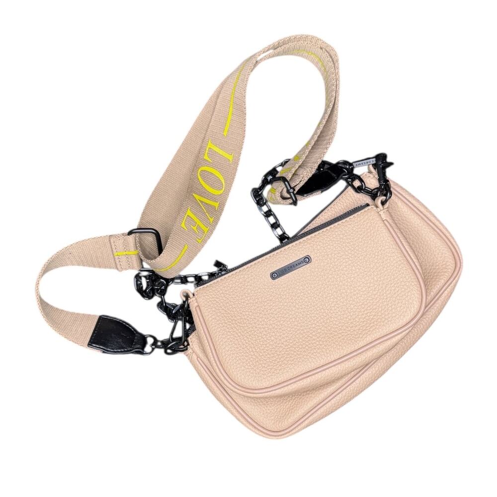 Like Dreams Tan Vegan Leather 2-in-1 Double Crossbody Bag with LOVE Strap